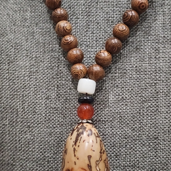 Vintage Handmade Necklace Nepal Buddhist Mala Wood Beads Pendant & Necklace - Picture 4 of 7